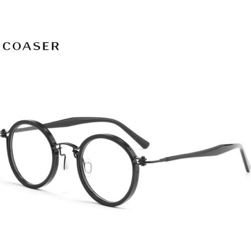 COASER Hade Made Winter Women Glasses Frame Men Optical Myopia Acetate Vintage Round Prescription Eyeglasses Designer Eyewear