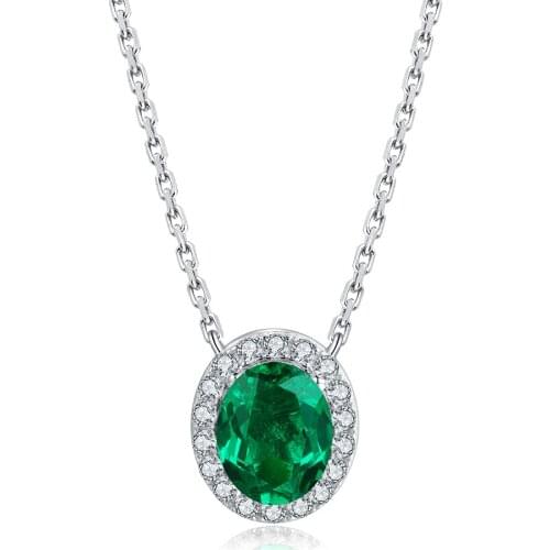 Fashion 2ct 9*7mm Necklace For Wholesale S925 Silver Charming Lab Grown Zambia Emerald Stainless Steel Jewelry