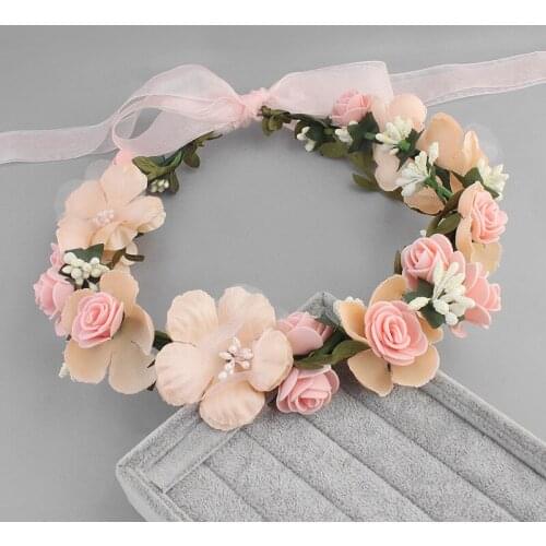 Bridal Headdress Rose Wreath Headband Fashionable Lace Floral Hairband Hairband Tricolor Optional Beach Hairband Hairband