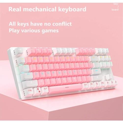 New product 915 wired blue axis real mechanical gaming keyboard 87-key cute pink compact portable keyboard and mouse set