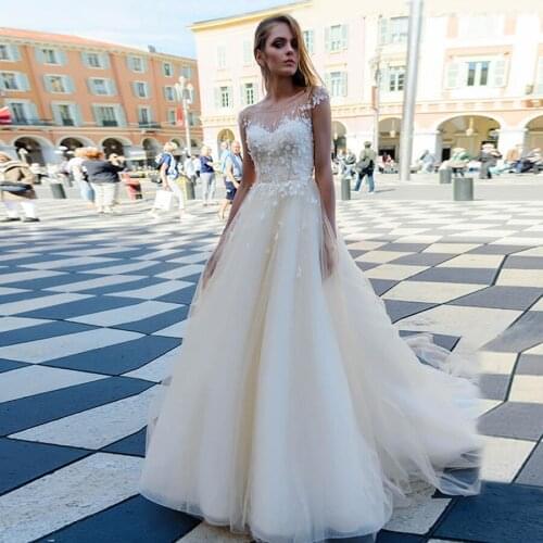 Sheer 3D Lace Flowers Wedding Dress Yellow/Ivory Wedding Dress with Crystals Sexy A-line Bridal Dress with Color