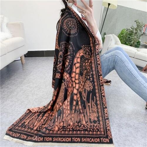 Luxury brand Winter Scarf Women Soft Cashmere Warm Pashmina Foulard Giraffe Print Scarves Wraps Thick Long Shawls Bufanda Stoles