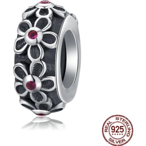 Vintage Flower Silicone Beads fit Original Bracelet Charm for Girls 3MM Jewelry Pendant DIY 925 Sterling Silver Accessories