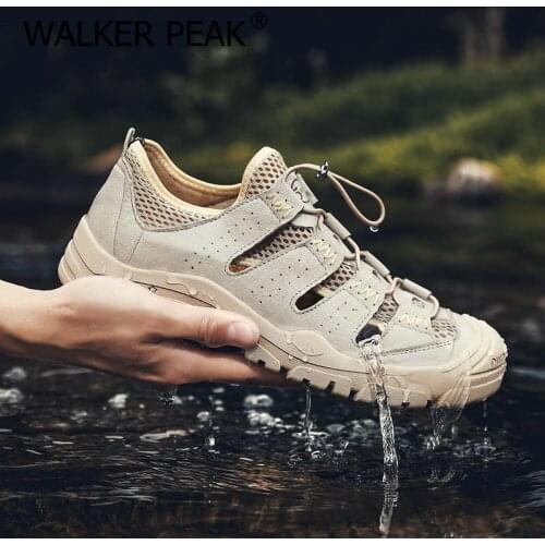 Genuine Leather Mens Sandals Closed Toe Slip On Fashion Casual Shoes Men Slippers Summer Beach Sandals Sandalias Hombre 2021 New