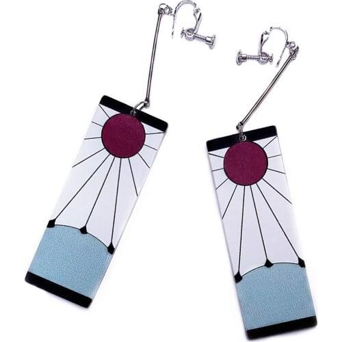 Demon Slayer Blade Kazomon Tanjiro Earrings 2021 Trend Cosplay Anime Same Anime Acrylic Ear Clips Jewelry Props