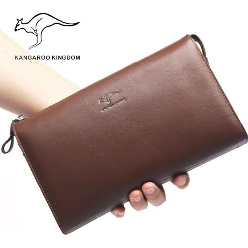 KANGAROO KINGDOM luxury brand men bag genuine leather cowhide business men clutch bags large capacity zipper