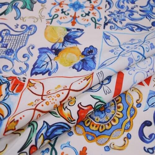 Thin digital print cotton fabric 60S cotton poplin for women children clothing sicily majolica printed Fabric Sewing DIY tissus