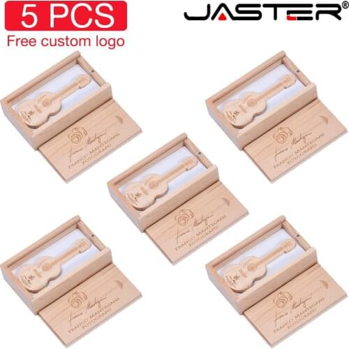 5PCS/LOT Free Custom logo Pen drive Guitar shaped USB flash drive Wooden box Memory Stick Music Pendrive 4G 16GB 32GB 64GB 128GB