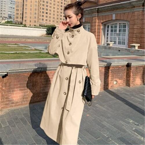 Army green collar Windbreaker Womens 2020 Spring Autumn Korean New British style design temperament Long Trench Coats m379