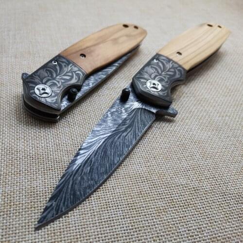 High Quality Damascus Pocket Folding Knife Tactical Military 440C Blade Wooden Handle hunting knife outdoor camping EDC Tools