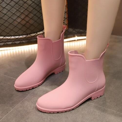 Women Rain Boots 2021 Spring Autumn Solid Color Ankle Boots For Women Waterproof Shoes Rubber Sole Casual Female Rain Shoes