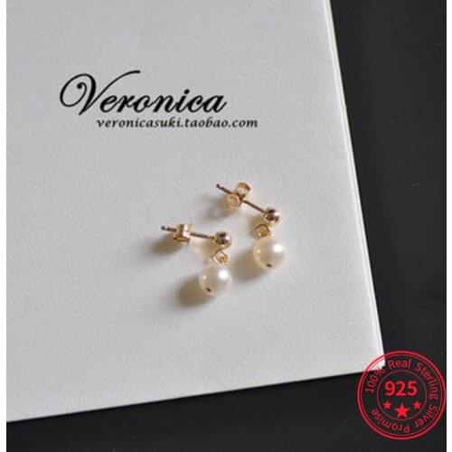 925 Sterling Silver14K Gold Pearl Stud Earrings Women Luxury Temperament Wedding Party Jewelry Girlfriend Gift
