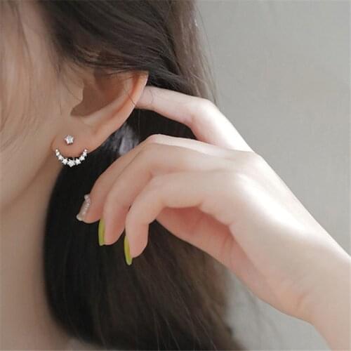 Prevent allergy 925 Sterling Silver Crystal Moon Stud Earrings For Women Party Jewelry Pendientes Brincos eh738