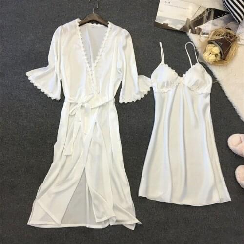 Oversize Silk Chiffon Female Pajamas Chothes Sleepwear Pyjamas Sets Women homedress DZA206