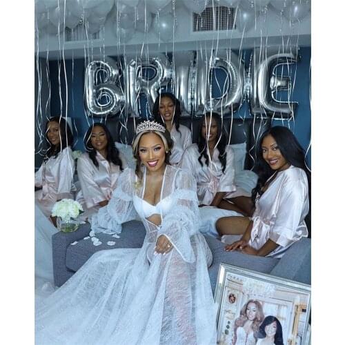 LO&LI See Through Womens White Bridal Robe Nightwear Wedding Night Bride Bathrobe Photography Dress Maternity Robe Custom Made