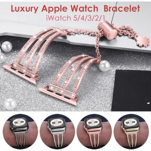 Woman Jewelry Bracelet for Apple Watch Band iWatch 40mm Wristband Strap Rose Gold Bling Stainless Steel Metal 44mm 42mm 38mm