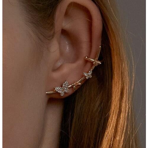 1 PC New Sweet Exquisite Rhinestone Butterfly Integrated Ear Nail Ear Clip Simple Zircon Arrow Ear Bone Without Pierced Earrings