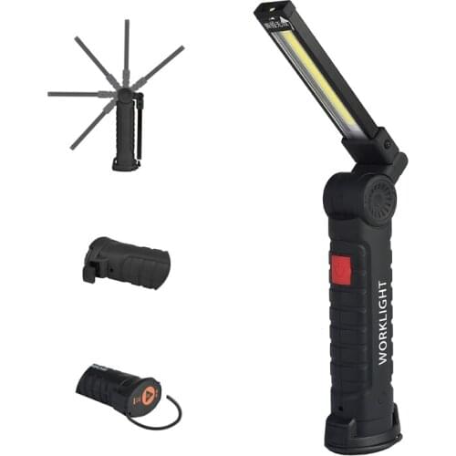175A Multi-function 360Degree Rotation USB Rechargeable COB+LED Emergency Worklight with Magnetic Tail Foldable light With Hook