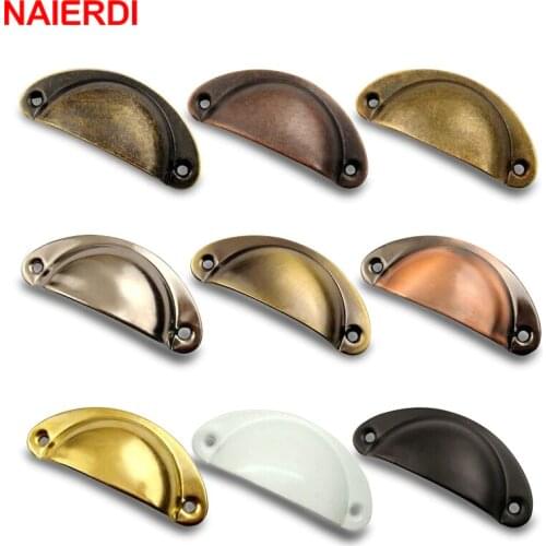 NAIERDI 2PCS Antique Handles Vintage Cabinet Knobs Retro Drawer Door Box Handle Cupboard Brass Frame Pull Furniture Hardware