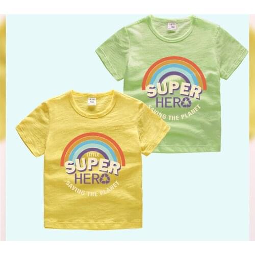 2021 Summer Fashion Unisex Rainbow Letter T-Shirt Children Boys Short Sleeve Baby Kids Cotton Top Girl Clothes 1-7 Years Old