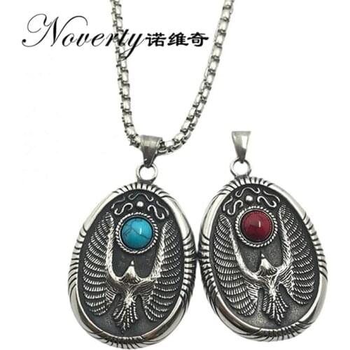 2019 Fashion Vintage Punk Man Red Blue Stone Oval Eagle Titanium Pendant Necklace Hip-hop Rock Cool Style Gifts ZMXL015