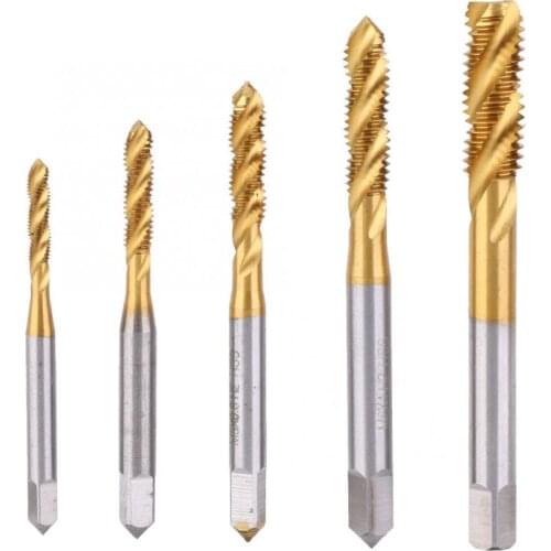5Pcs M3-M8 Tap Drill Bits HSS Titanium Coated Spiral Tapping Flute Screw Tap High Speed Steel M3 M4 M5 M6 M8