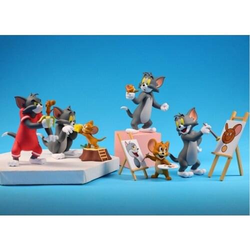 6pcs Genuine Funny Cartoon Animal Silly Cat TOM Mouse jerry Figures Collection Blind Box Desktop Car Decoration Christams Gift