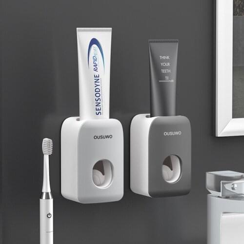 New Automatic Toothpaste Dispenser Dust-proof Toothbrush Holder Wall Mount Stand Bathroom Accessories Set Toothpaste Squeezers