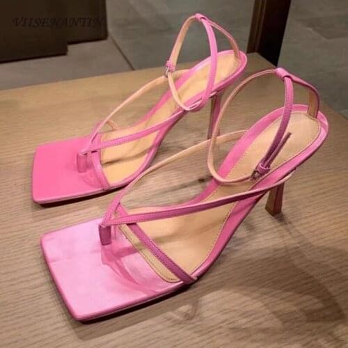 9CM High Heels Womens Sandal Shoes Summer Buckle Strap Pumps Woman High Heel Shoe Party Sandals Leather Slippers