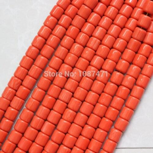 200pcs 6mmx8mm Synthesis High imitation red coral pillar-shaped beads Crafts Charm Gifts jewelry bracelet bead accessories C070