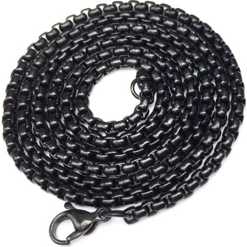 24 Inch Unisex Mens Womens Chain Black Stainless Steel Round Box Link Chain Necklace Wholesale Mens Chain