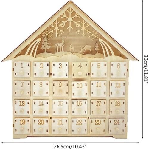 Elk Snowflake Wooden Christmas Countdown Calendar LED Lighted Wood House Xmas Party Decor Advent Calendar 24 Storage Cute 85AC