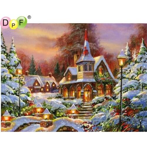 DPF DIY Snow town 5D diamond painting cross stitch wall painting home decor diamond embroidery crafts diamond mosaic full square