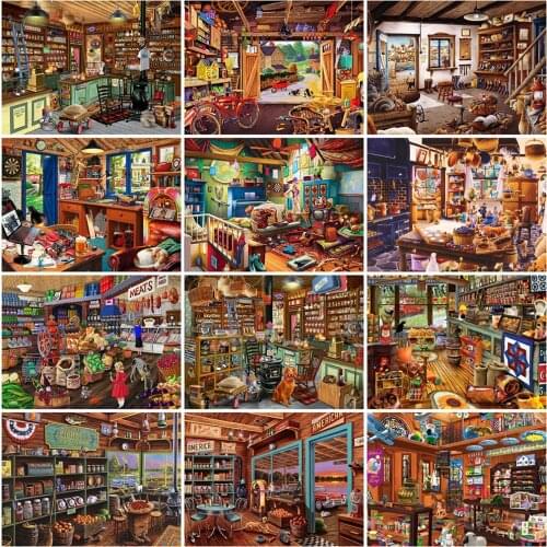 Evershine 5D DIY Diamond Embroidery Shop Craft Kit Full Square Diamond Painting Landscape Cross Stitch Mosaic Wall Decoration