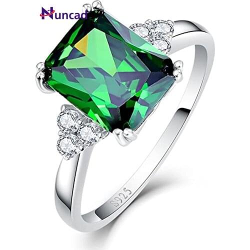 Jqueen Fine Jewelry Women Female new hot sell Rings 5.3ct Square Cut Created Green Ring Sterling Engagement Ring