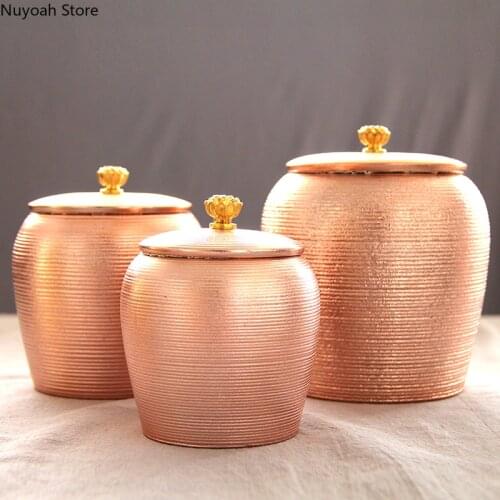 Golden Tea Caddy Ceramic Sealed Pot Household Storage Tank Living Room Decoration Decoration Kitchen Storage Grain Distributor