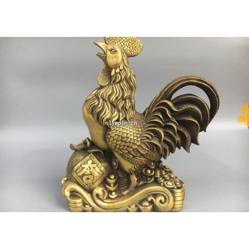 14'' Classica Brass Home Fengshui animal Wealth motivational rooster cock statue