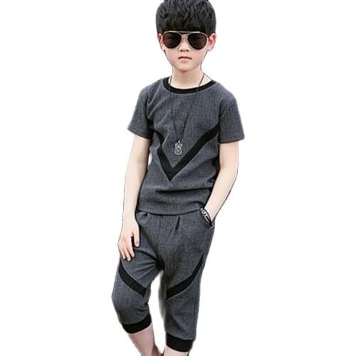 Summer Cotton Short Sleeve Boy Sets New 2021 Korean Version Fashion Two-Piece Sportswear Casual Handsome Childrens Clothing