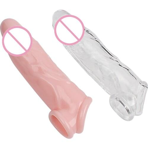 Reusable Condom Realistic Penis Extender Male Penis Enlarger Delay Dildo Big Cock Rings Men Cock Sleeve Sex Toys for Couples Gay