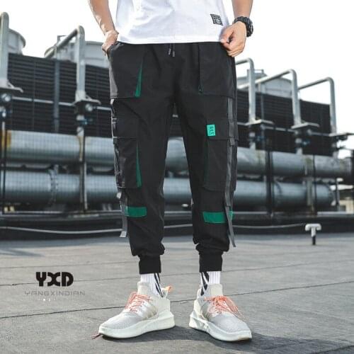 Men clothing mens multi-pocket cargo pants joggers men streetwear loose Ribbons hip hop pants mens fashion harajuku track pants