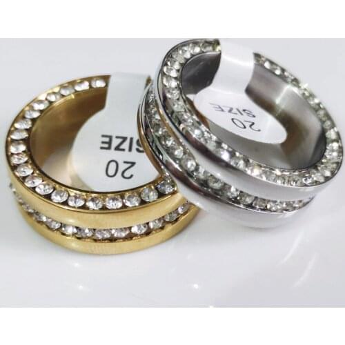 For sale 12 pcs 8mm High quality Three circles full of zircon fashion Stainless steel Mens RING