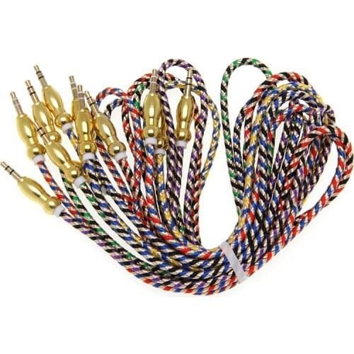 Nylon Audio Cable 3.5mm Jack Male to Male Aux Cable Gold Plug Aux Cord For iPhone 5 6 Xiaomi Samsung Stereo Speaker 100pcs
