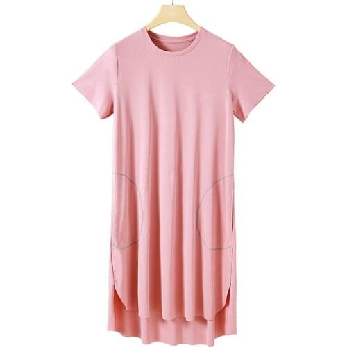 Casual Ice Silk Night Dress Women Sleepshirt Thin Short Sleeve Sleepwear Nightshirt Loose Female Nightgowns Camisones De Mujer