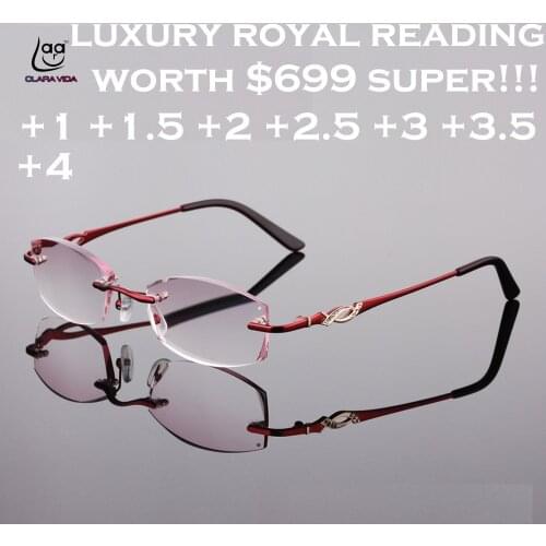 2019 Occhiali Da Lettura Clara Vida New Designer Royal Luxury Rimless Women Reading Glasses Gradient +1 +1.5 +2 +2.5 +3 +3.5 +4