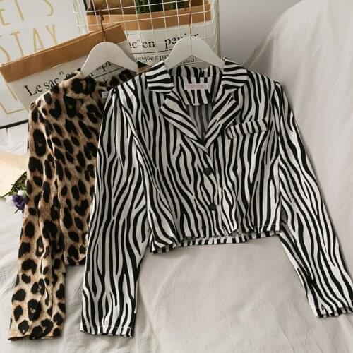2021 New Blouse Spring Retro Leopard Print Button Short Autumn V-neck Long-sleeved Tunic Jacket Casual Top Shirt