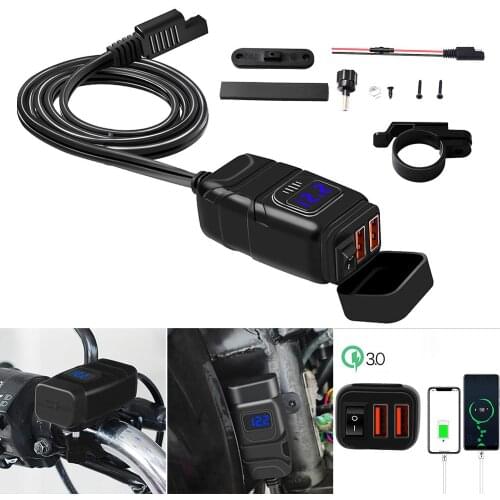 New Upgrade Practical Motorcycle 3.0 Quick Charger 12V SAE to USB Adapter with Voltmeter On Off Switch Wholesale Quick delivery