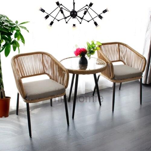 Dining Chair Living Room Balcony Wicker Chair Outdoor Woven Wicker Backrest Armrest Chair Kitchen Furniture Leisure Chair mc