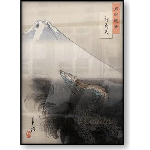 Japanese Woodblock Print Poster Dragon rising to the heaven Ogata Gekko Japan Art Canvas Print Wall Art Mountain Fuji Home Decor