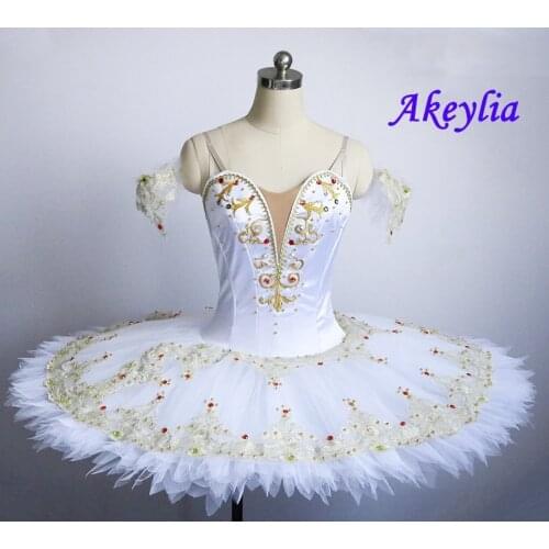 Professional Ballet Tutu White Gold Sleeping Beauty Performance Pancake tutus for women Classical Ballet Skirt Stage Costume