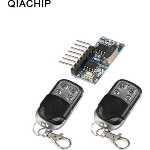 QIACHIP 2pcs 433 Mhz Remote Control + 433Mhz Wireless Receiver Learning Code 1527 Decoding Module 4Ch Output Learning Button DIY